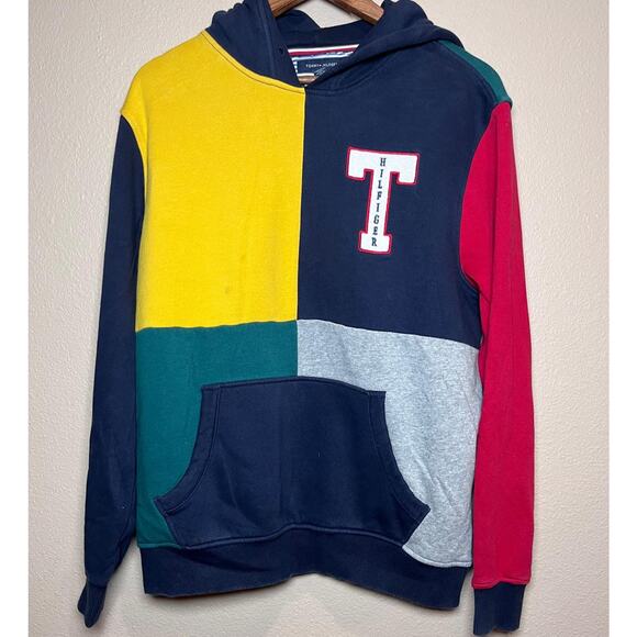 🧵 Tommy Hilfiger Colorblock Hoodie – Logo Size L - Picture 1 of 5